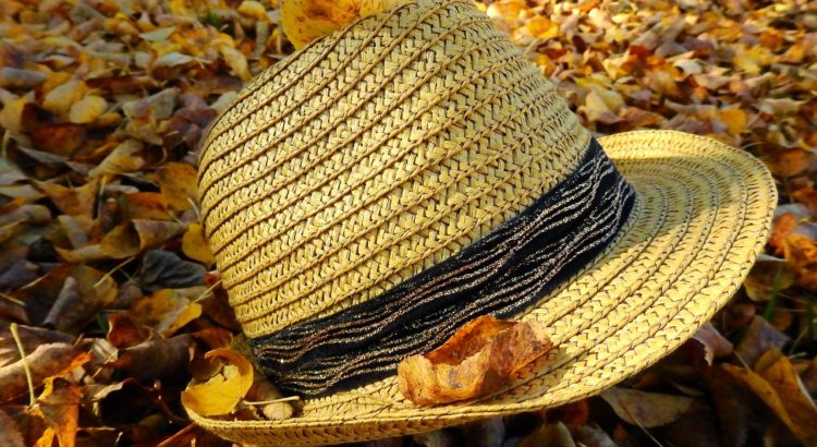 Sombrero entre muchas hojas otoñales
