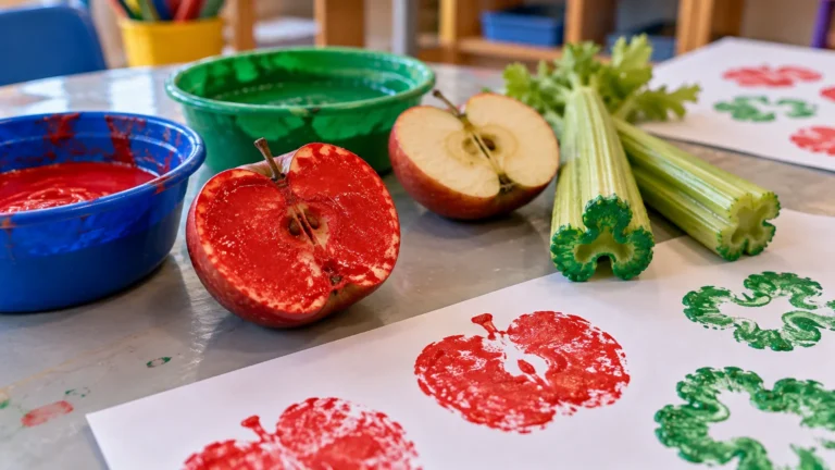Lee más sobre el artículo Estampado con frutas y vegetales para Nivel Inicial: paso a paso (sala 3 a 5)