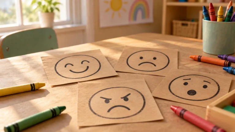 Lee más sobre el artículo Tarjetas de emociones para imprimir en Nivel Inicial (caras y palabras para la ronda)