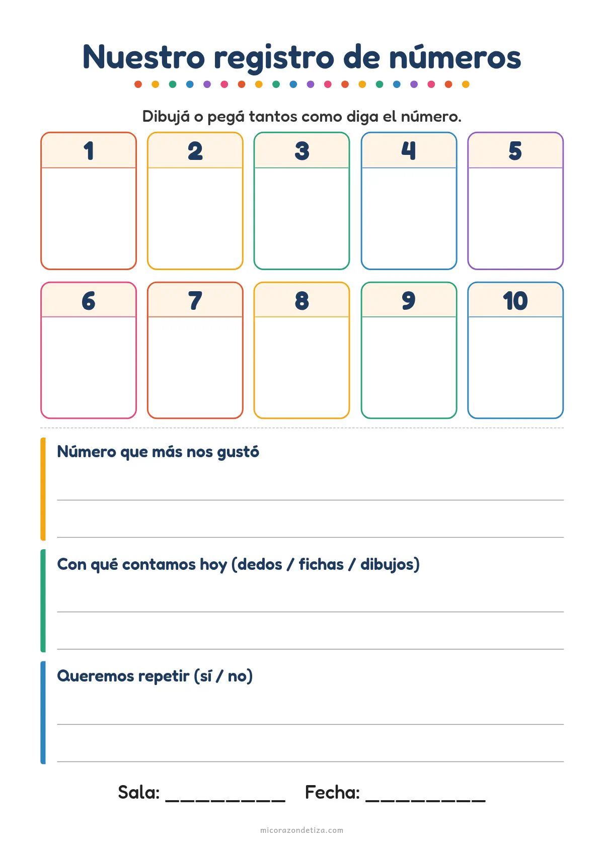 Planilla registro de números