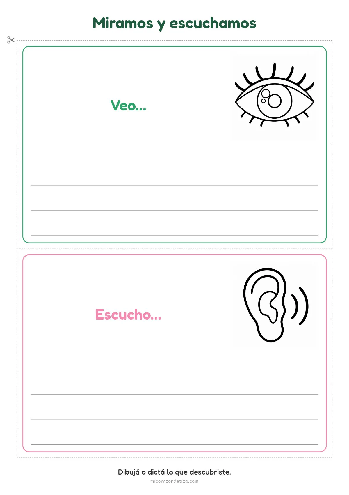 Ficha Miramos y escuchamos para imprimir en Nivel Inicial