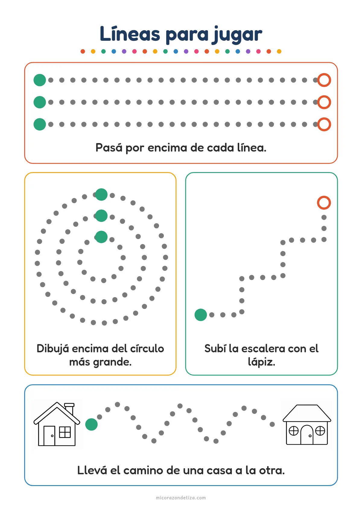 Vista previa hoja 2 Líneas para jugar: líneas, círculos, escalera y camino entre casitas