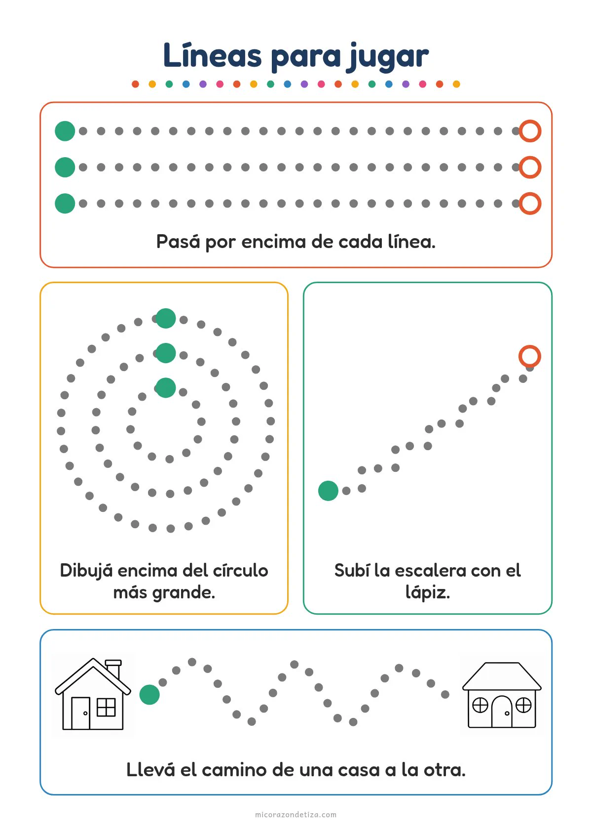 Vista previa hoja 2 Líneas para jugar: líneas, círculos, escalera y camino entre casitas