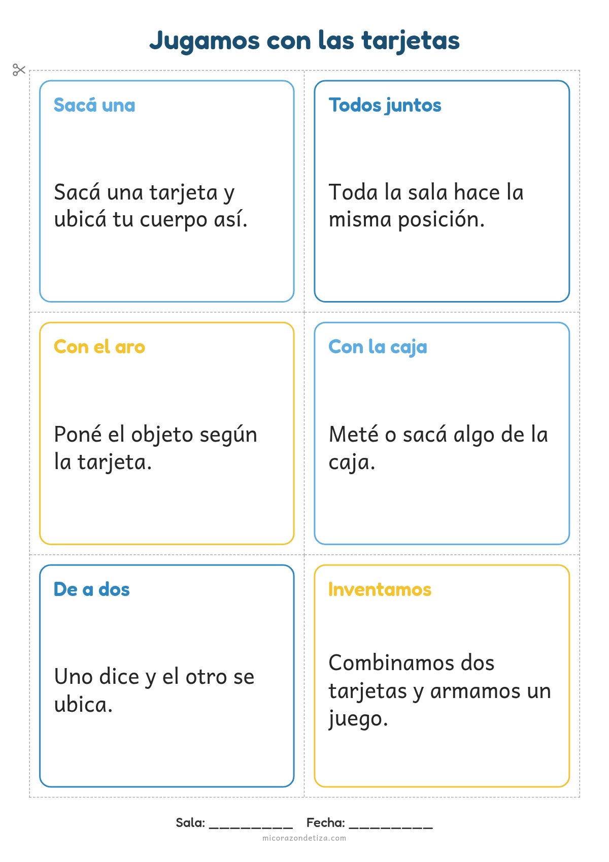 Vista previa de consignas de juego con tarjetas de posiciones espaciales para Nivel Inicial