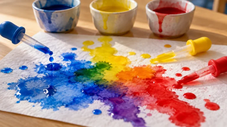 Lee más sobre el artículo Pintura con gotero para Nivel Inicial: gotas, mezclas y rastros paso a paso (sala 3 a 5)
