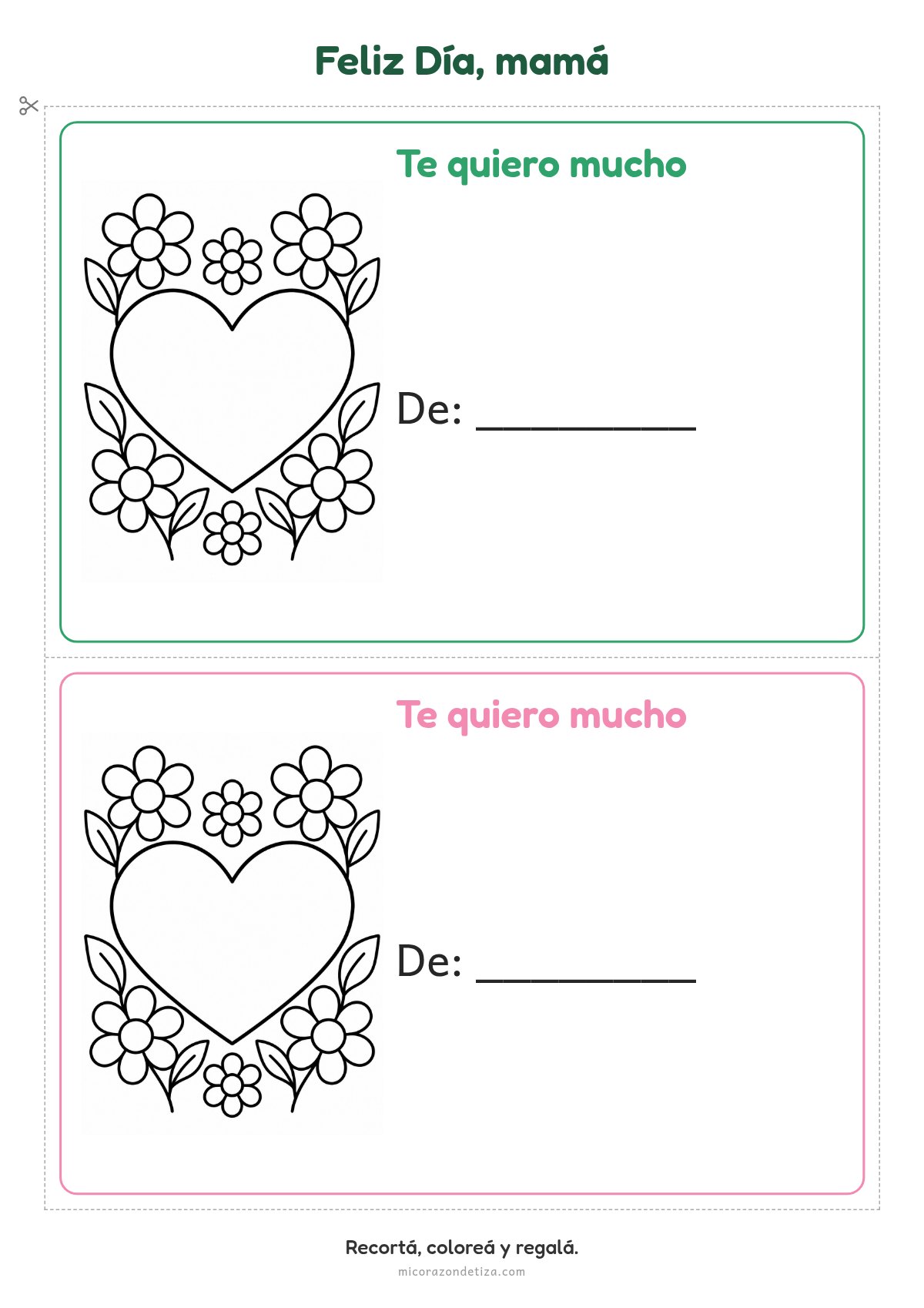 Tarjetas Feliz Día mamá para colorear en Nivel Inicial
