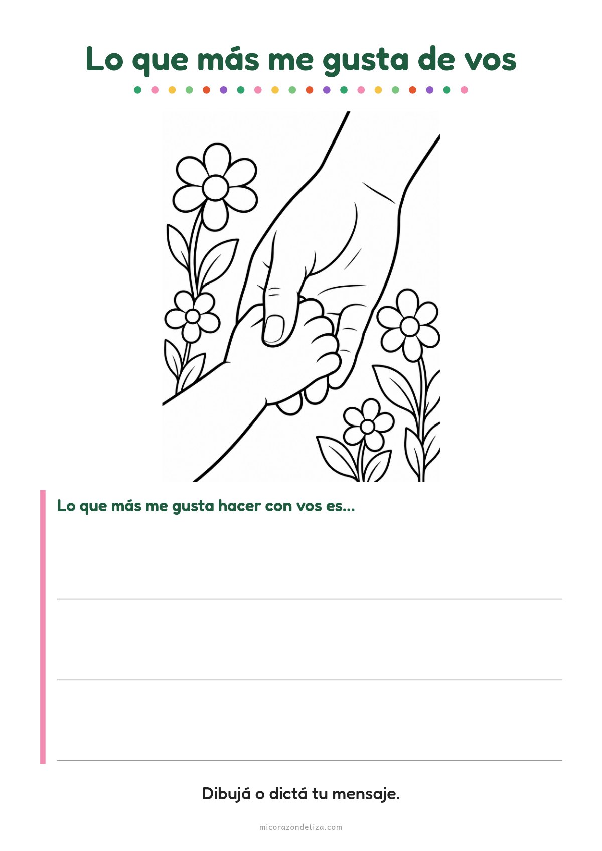 Tarjeta Lo que más me gusta de vos para completar en Nivel Inicial