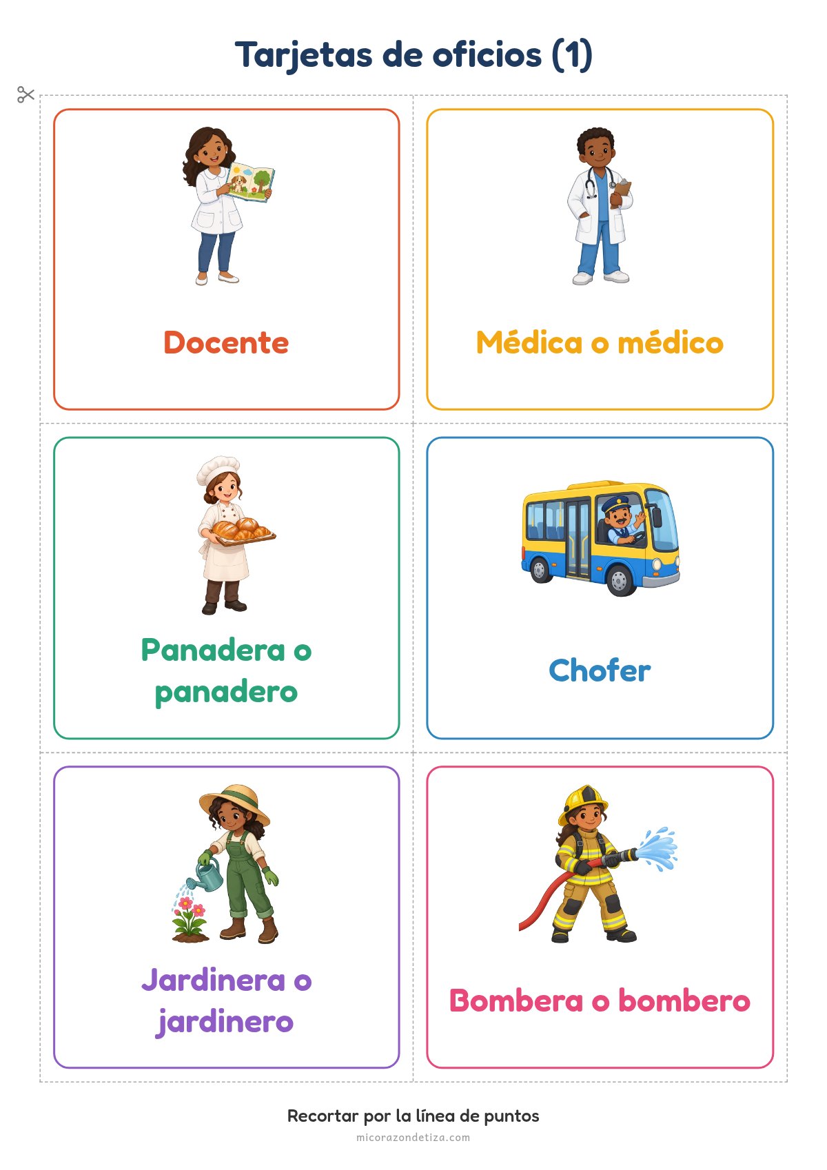 Tarjetas de oficios hoja 1 para imprimir nivel inicial
